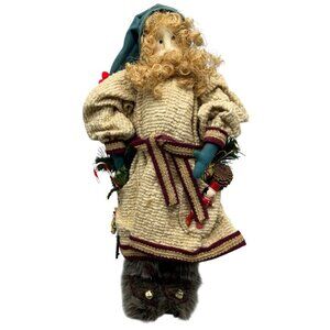 Handcrafted Santa Claus Doll Woven Robe Fur Boots & Holiday bike ornament 20" RE